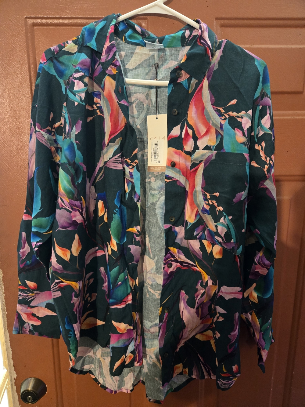 Women's Teal Floral Button-Down Shirt